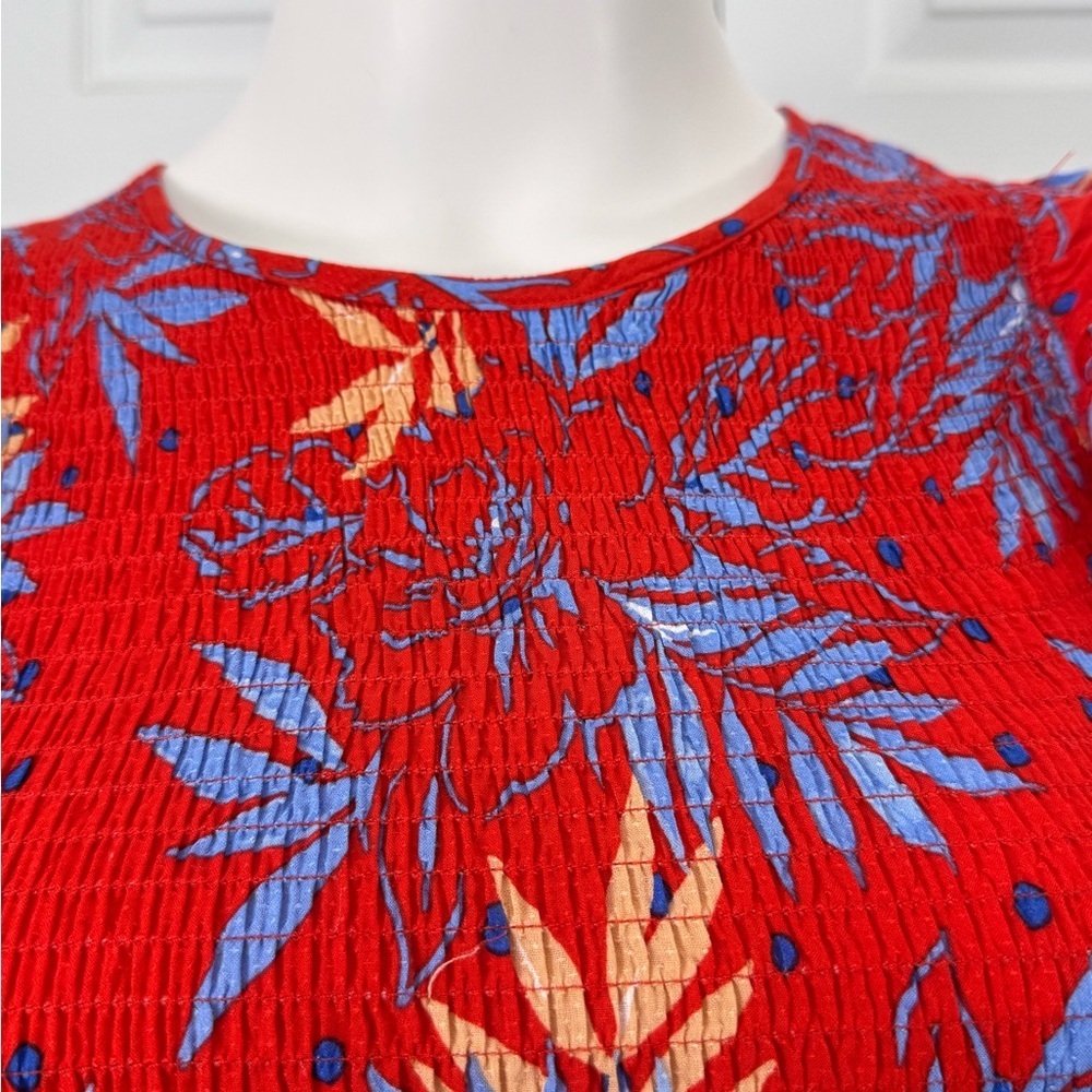 Lost + Wander Red Floral Smocked Midi Dress NWT Size XS Boho Romantic - Picture 6 of 16